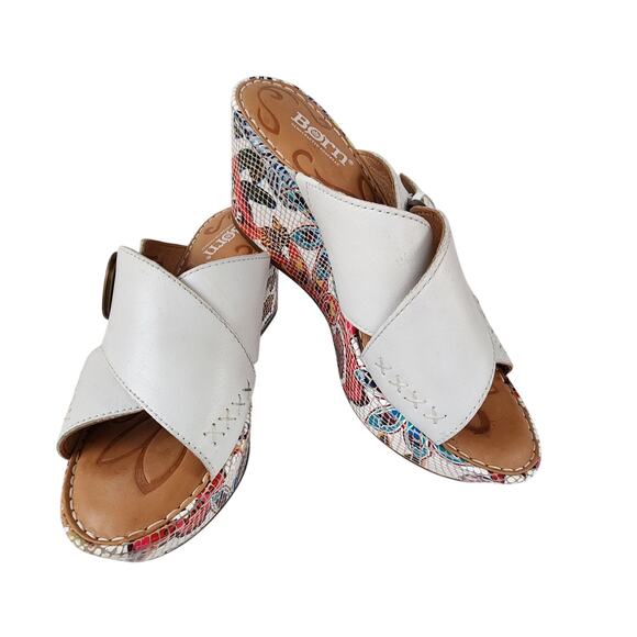 Born Curstyn White Leather Floral Wedge Sandals 7M Comfort Hippie Summergirl - Picture 4 of 9